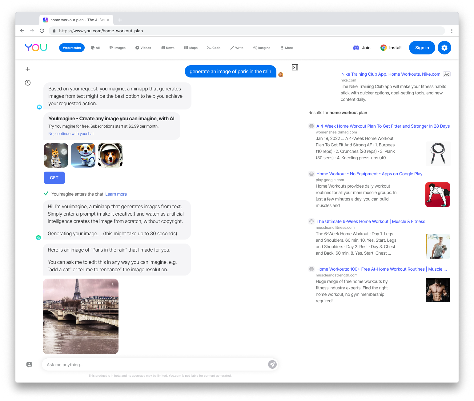 The You.com conversational AI search interface
